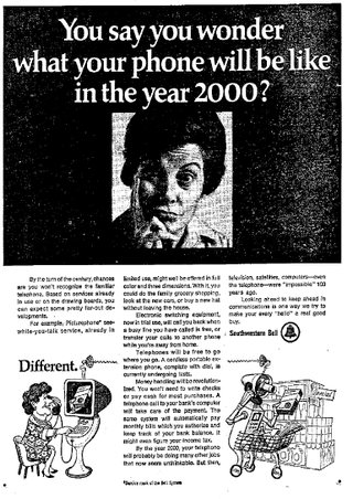 Illustration for article titled This Ad Promised 3D Videophones and Robot Shoppers by the Year 2000